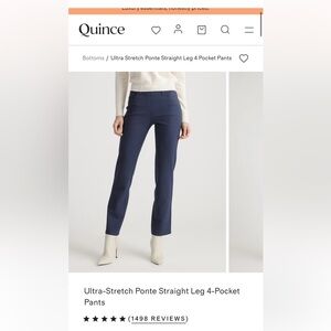 Quince Ultra-Stretch Ponte Straight Leg Pants in Navy, sz Med, Regular Fit